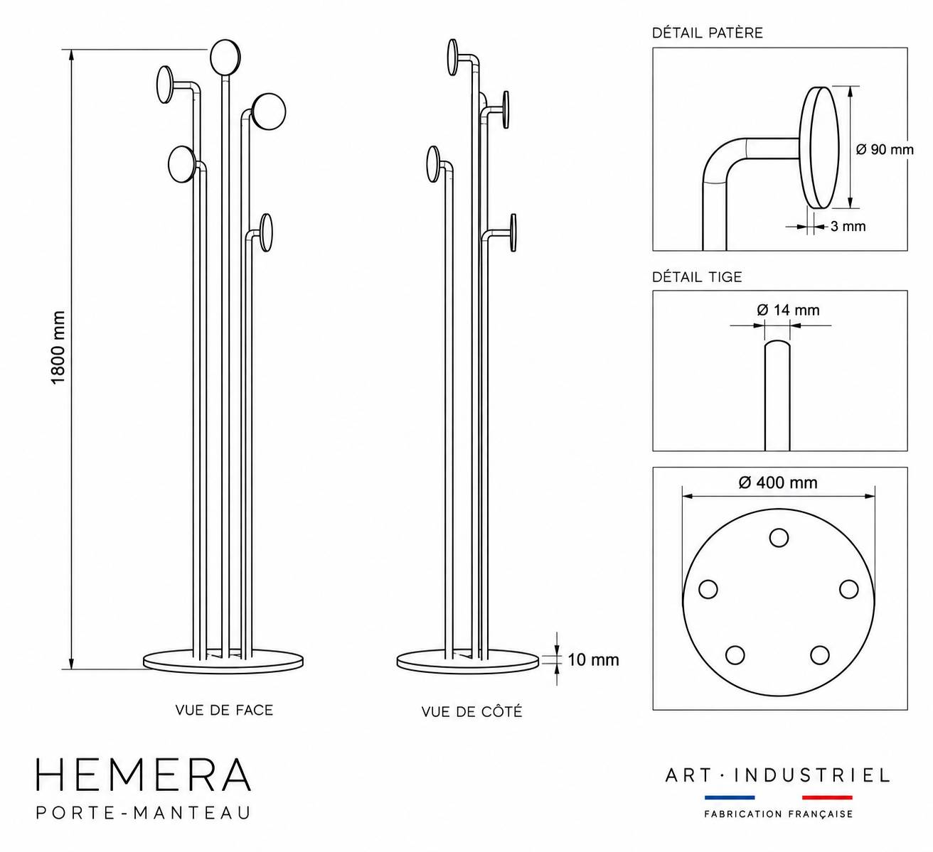 Croquis technique du porte-manteau sur pied HEMERA