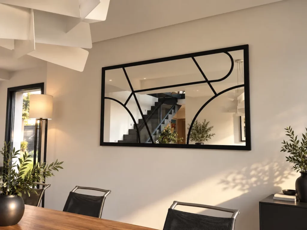 Miroir design graphique sur mesure avec structure en acier noir